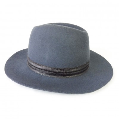 Wool Felt Fedora Floppy 3" Brim 58 cm Hat Slate Blue Gray Black Band Boho  eb-89339916